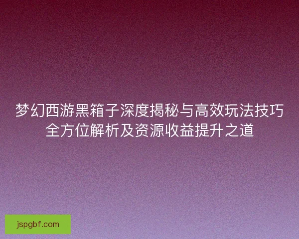 梦幻西游黑箱子深度揭秘与高效玩法技巧全方位解析及资源收益提升之道